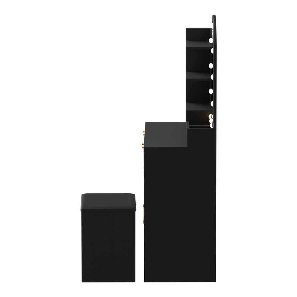 Amoure Arched Hollywood Dressing Table & Stool Set | LED Strip Mirror Storage Makeup Desk Cabinet