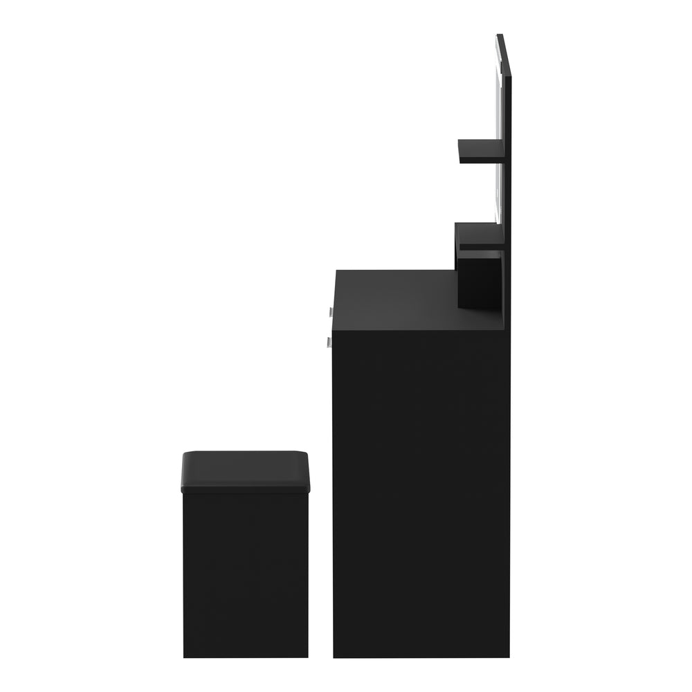 Amoure Hollywood Dressing Table and Stool Set | LED Strip Mirror Storage Makeup Desk Cabinet