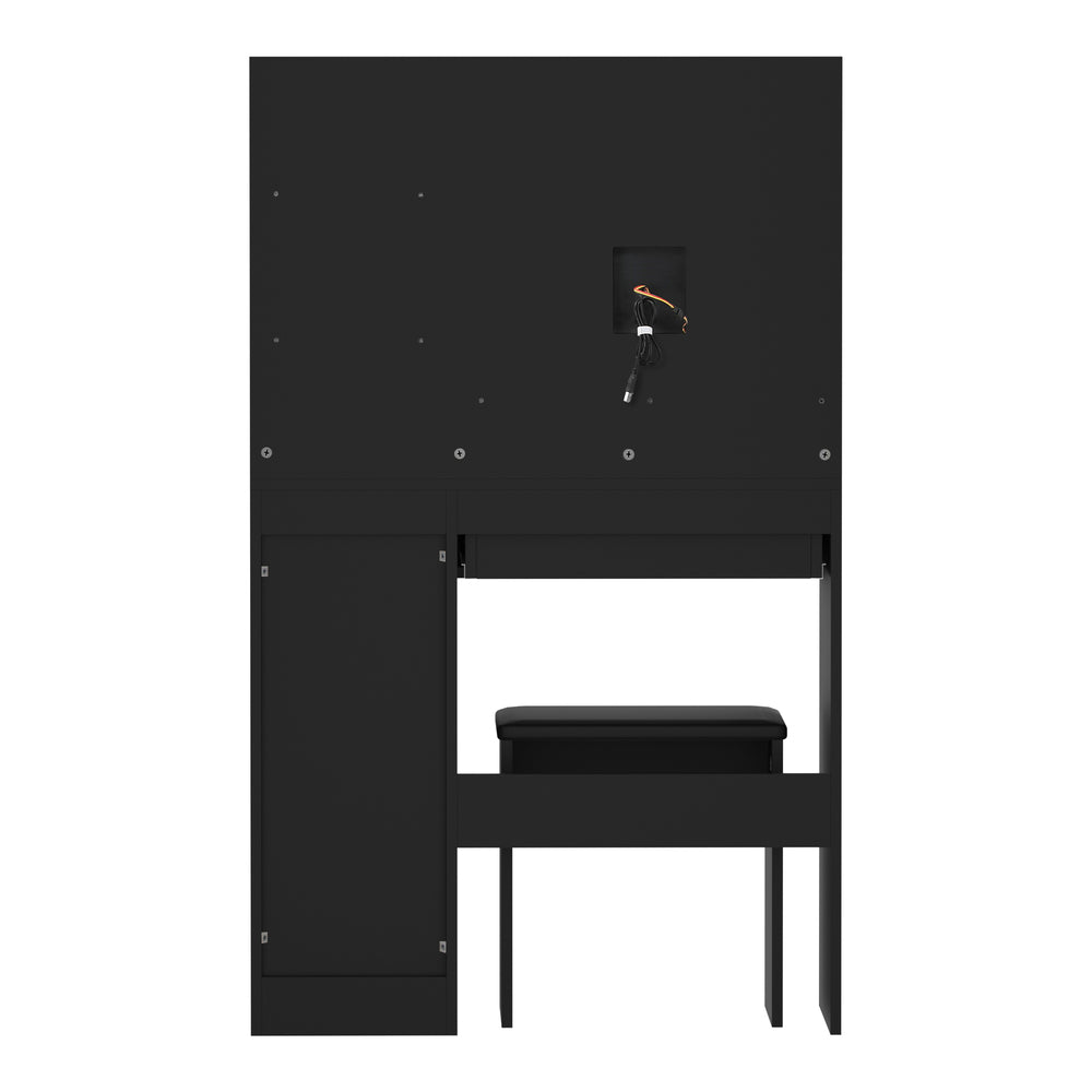 Amoure Hollywood Dressing Table and Stool Set | LED Strip Mirror Storage Makeup Desk Cabinet