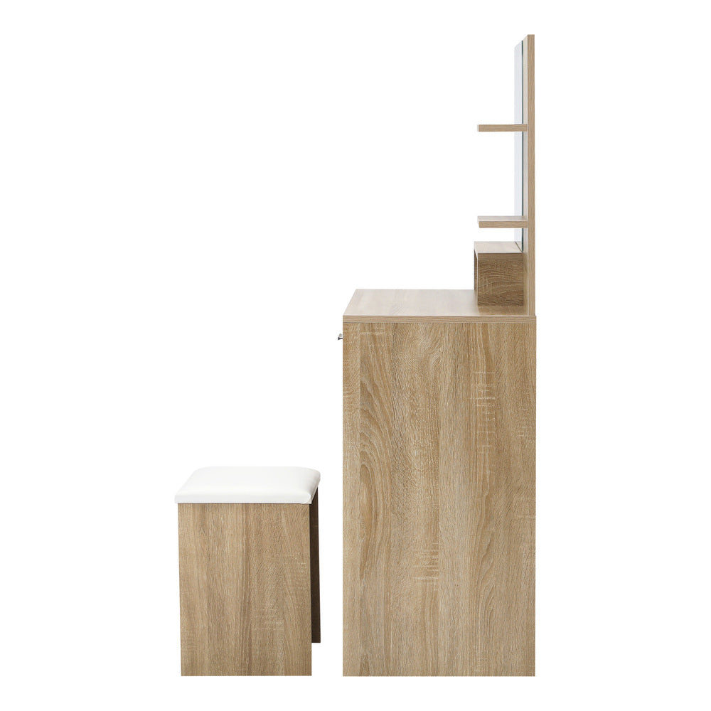 Amoure Hollywood Dressing Table and Stool Set | LED Strip Mirror Storage Makeup Desk Cabinet