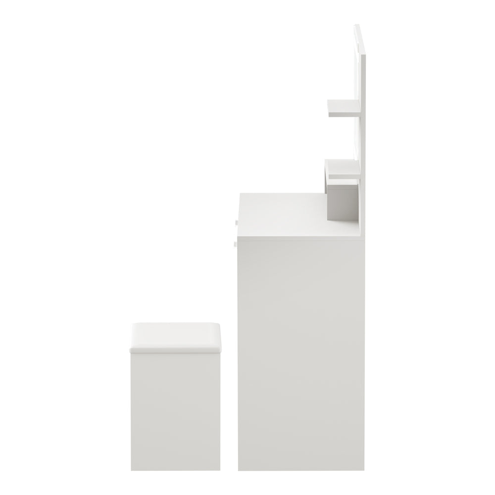 Amoure Hollywood Dressing Table and Stool Set | LED Strip Mirror Storage Makeup Desk Cabinet