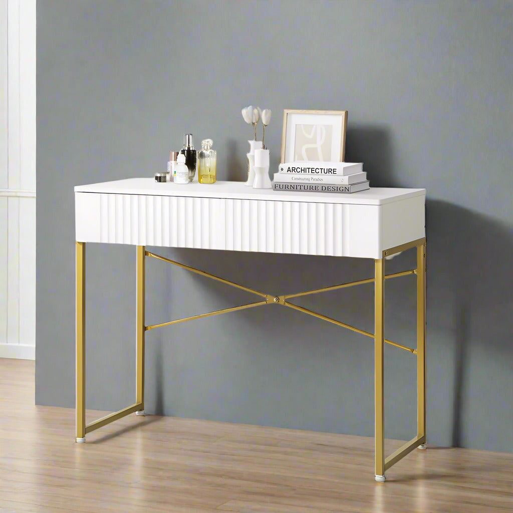 Emperium Luxe Ripple Effect Console Table | White and Gold Hallway Entry Table