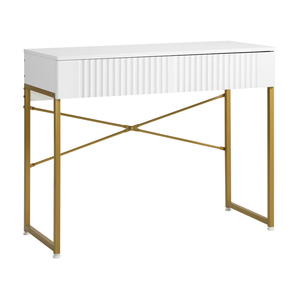 Emperium Luxe Ripple Effect Console Table | White and Gold Hallway Entry Table