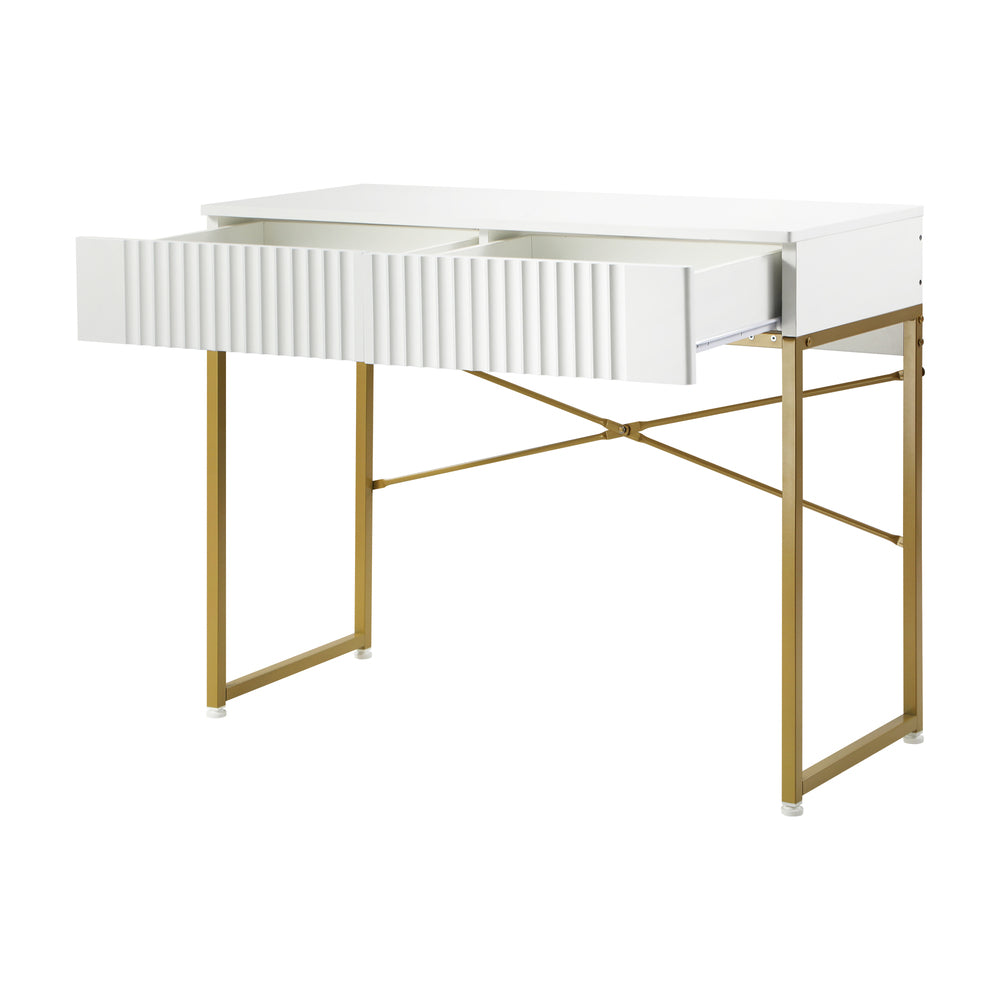 Emperium Luxe Ripple Effect Console Table | White and Gold Hallway Entry Table