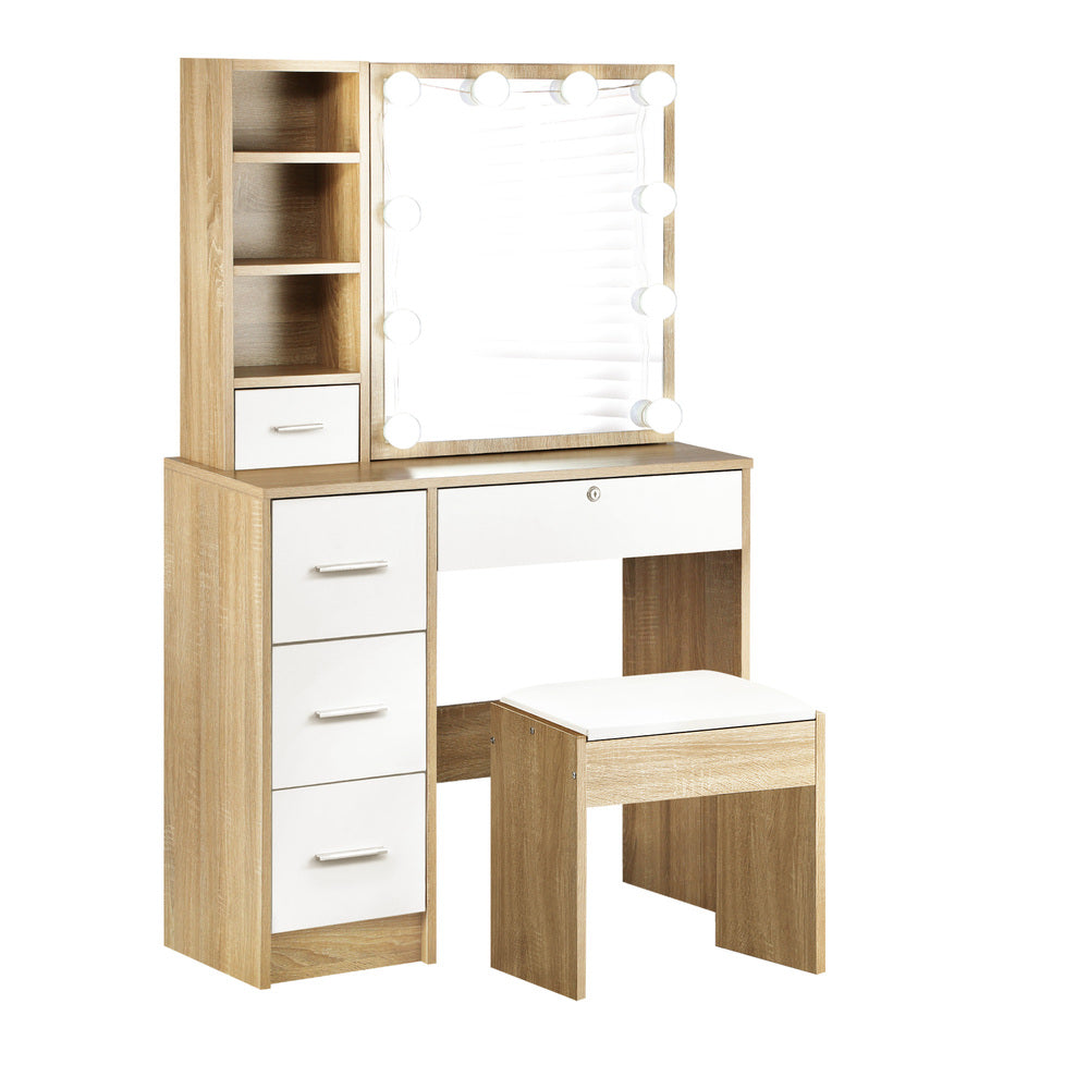 Starque Hollywood Dressing Table & Stool Set | LED Bulbs Mirror Storage Makeup Desk Cabinet