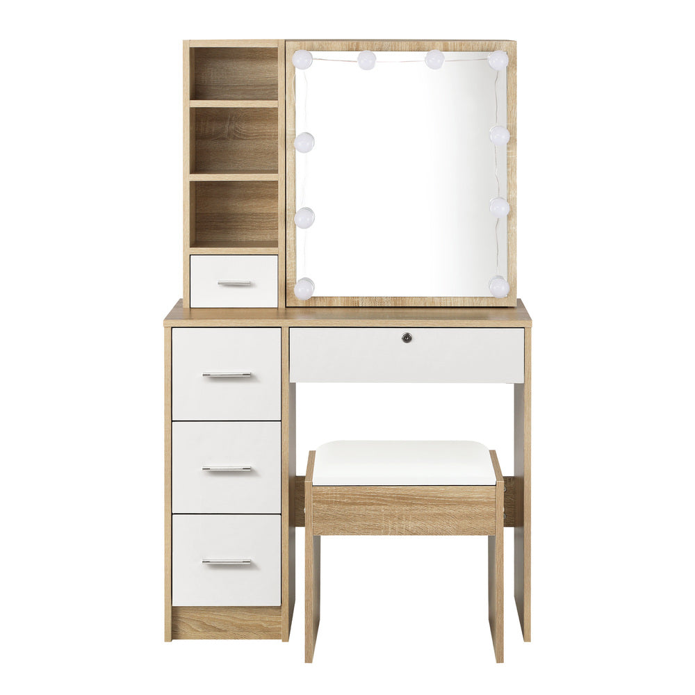 Starque Hollywood Dressing Table & Stool Set | LED Bulbs Mirror Storage Makeup Desk Cabinet