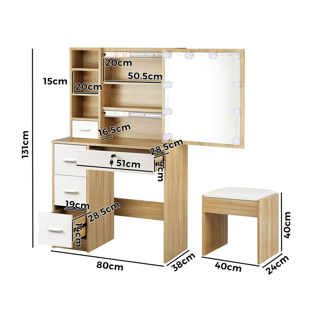 Starque Hollywood Dressing Table & Stool Set | LED Bulbs Mirror Storage Makeup Desk Cabinet