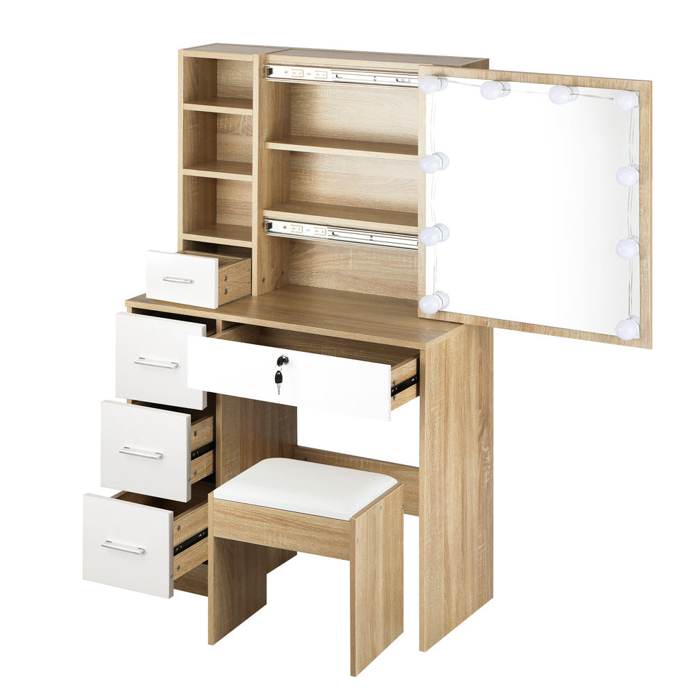Starque Hollywood Dressing Table & Stool Set | LED Bulbs Mirror Storage Makeup Desk Cabinet