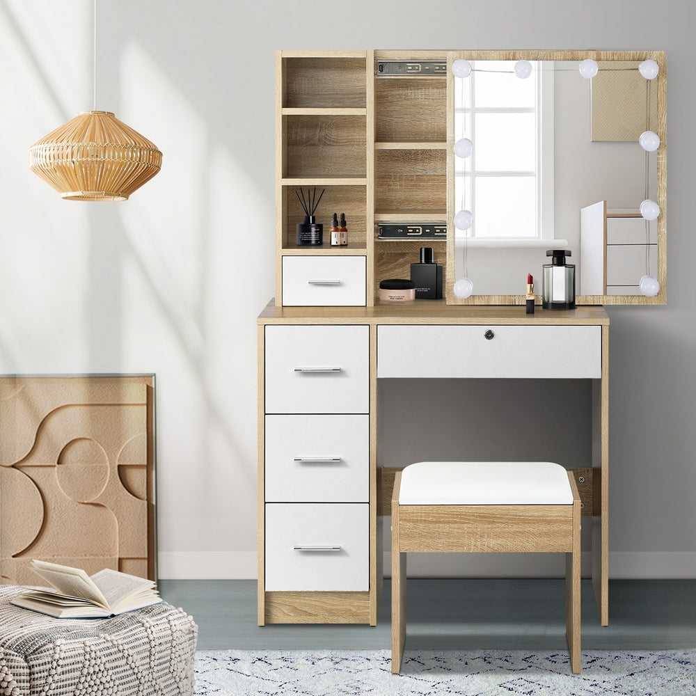 Starque Hollywood Dressing Table & Stool Set | LED Bulbs Mirror Storage Makeup Desk Cabinet