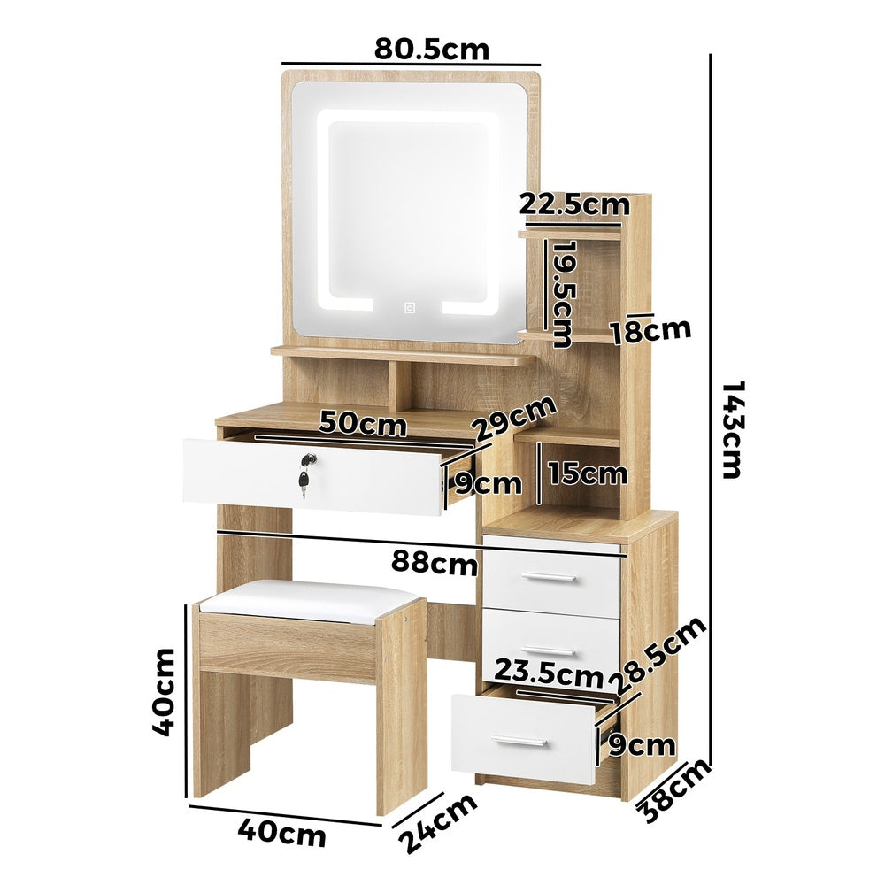 Glamz Deluxe LED Mirror Dressing Table and Stool Set | Hollywood Light Makeup Desk and Storage Drawer Unit