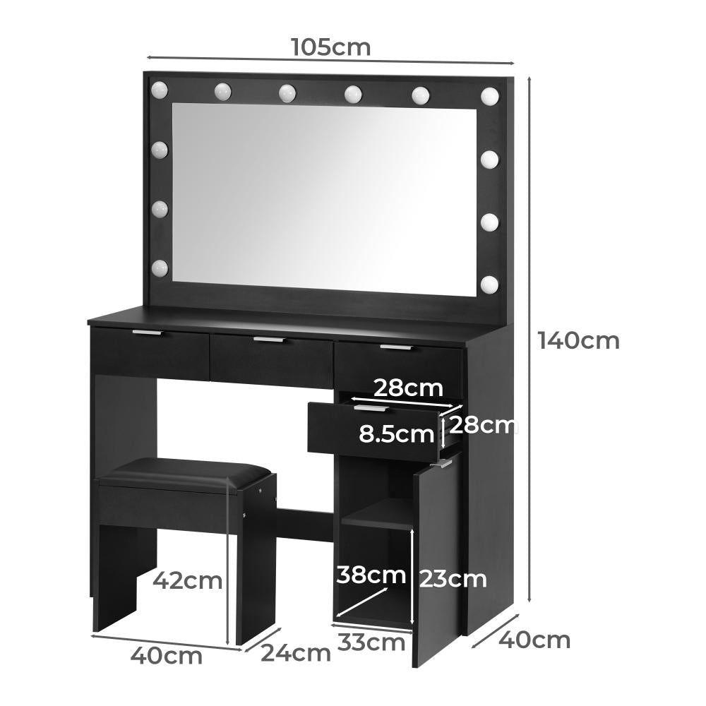 Venezza Large LED Mirror Dressing Table and Stool Set | 10 Light Hollywood Light | Makeup Desk Storage Drawer