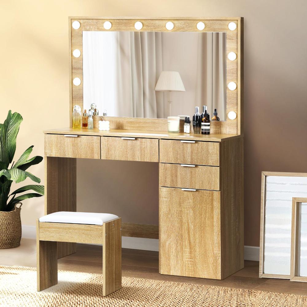 Venezza Large LED Mirror Dressing Table and Stool Set | 10 Light Hollywood Light | Makeup Desk Storage Drawer