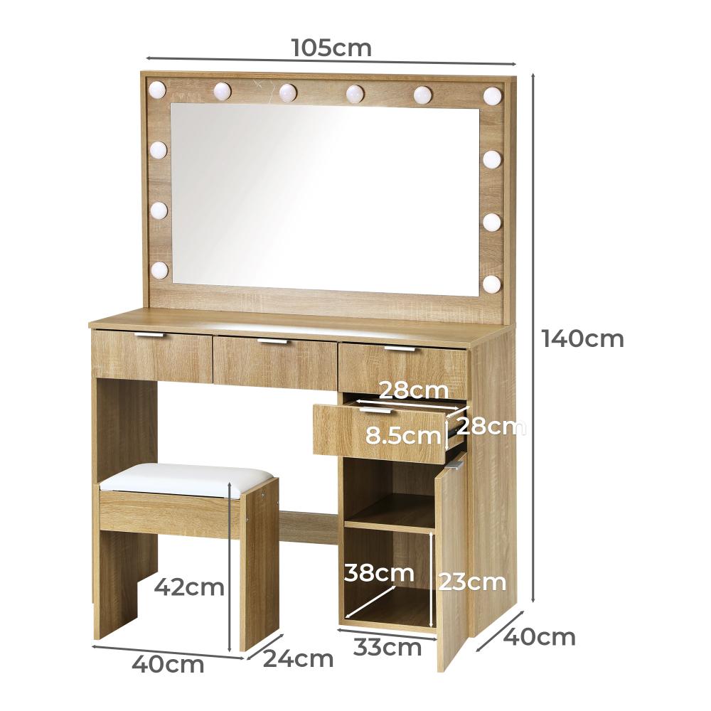 Venezza Large LED Mirror Dressing Table and Stool Set | 10 Light Hollywood Light | Makeup Desk Storage Drawer