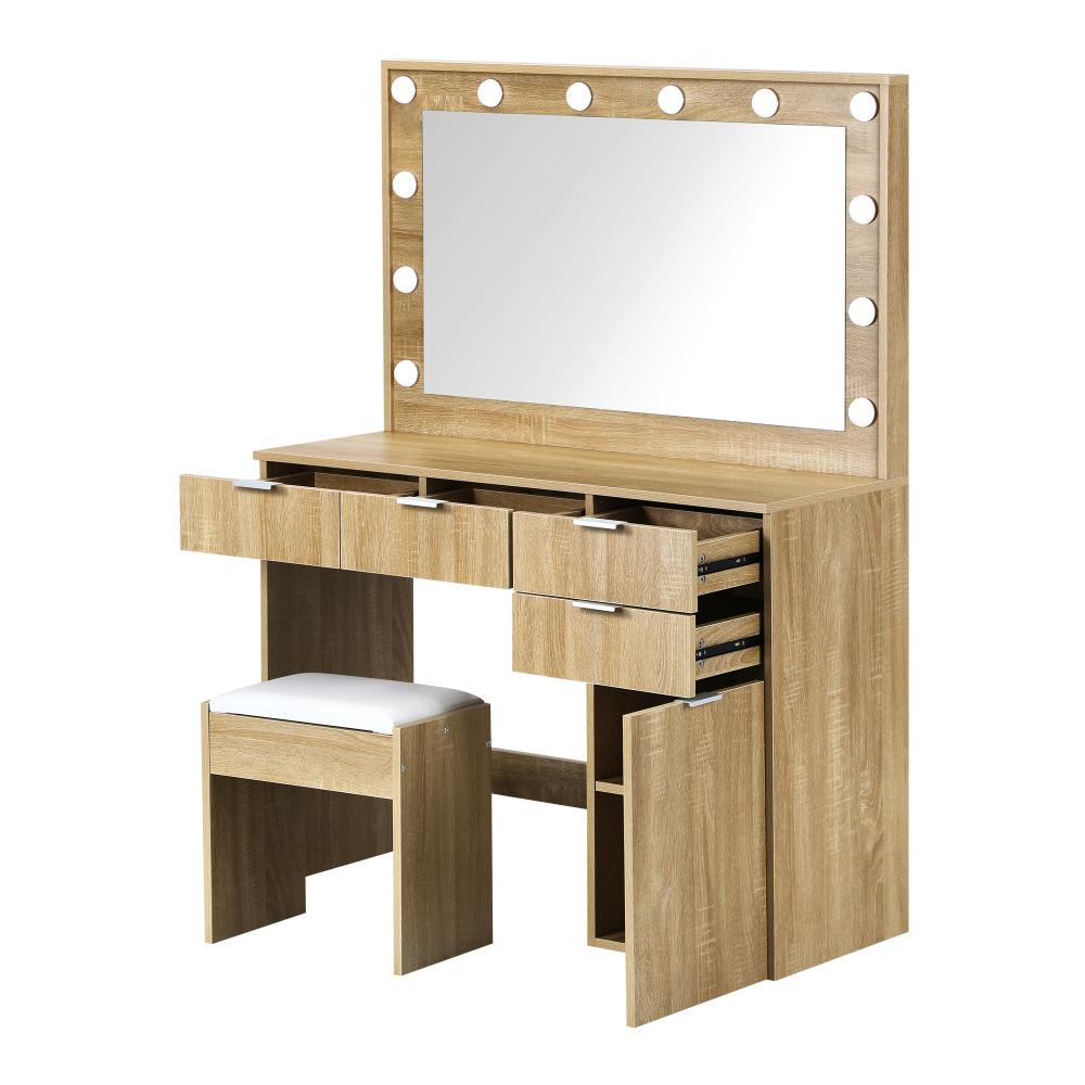 Venezza Large LED Mirror Dressing Table and Stool Set | 10 Light Hollywood Light | Makeup Desk Storage Drawer