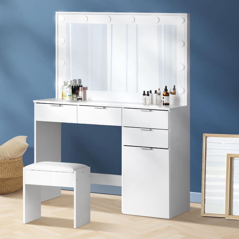 Venezza Large LED Mirror Dressing Table and Stool Set | 10 Light Hollywood Light | Makeup Desk Storage Drawer