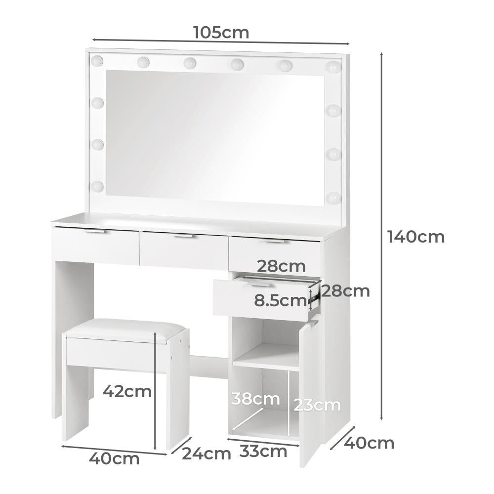 Venezza Large LED Mirror Dressing Table and Stool Set | 10 Light Hollywood Light | Makeup Desk Storage Drawer