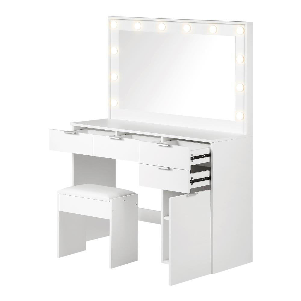 Venezza Large LED Mirror Dressing Table and Stool Set | 10 Light Hollywood Light | Makeup Desk Storage Drawer