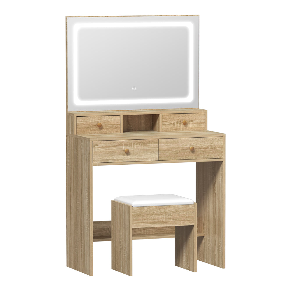 Princess Mila Hollywood Dressing Table Stool Set | LED Strip Mirror Storage Makeup Desk Cabinet