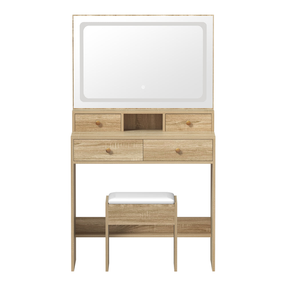 Princess Mila Hollywood Dressing Table Stool Set | LED Strip Mirror Storage Makeup Desk Cabinet