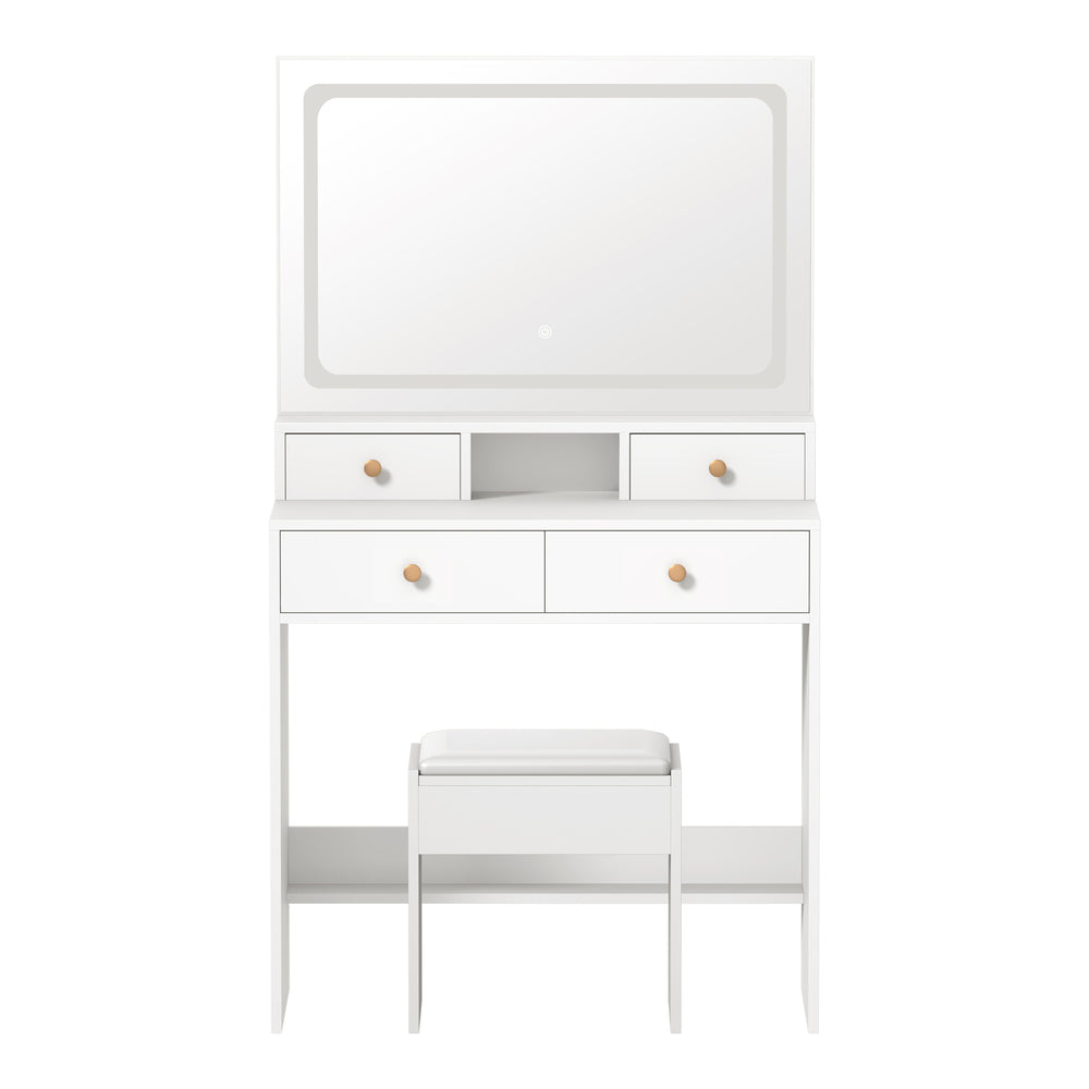 Princess Mila Hollywood Dressing Table Stool Set | LED Strip Mirror Storage Makeup Desk Cabinet