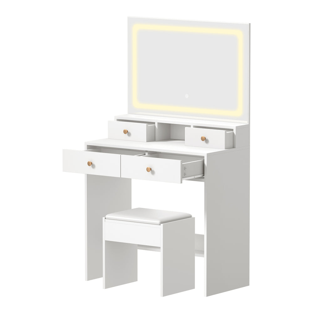 Princess Mila Hollywood Dressing Table Stool Set | LED Strip Mirror Storage Makeup Desk Cabinet
