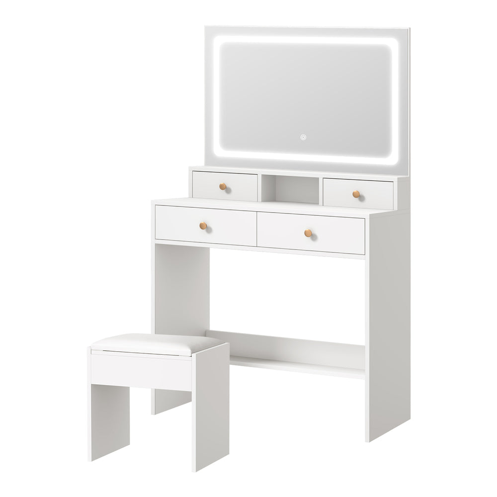 Princess Mila Hollywood Dressing Table Stool Set | LED Strip Mirror Storage Makeup Desk Cabinet