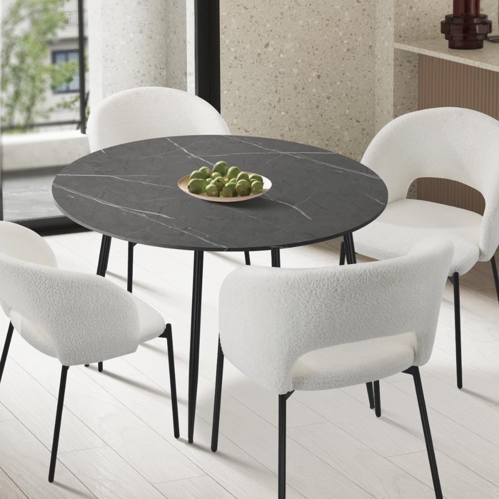 Amalfi Dios Marble Style Round Dining Table | Premium Modern 110cm Dining Table Marble Style Top