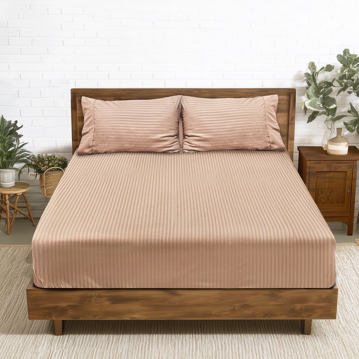 2000TC Pin Stripe Bamboo Cooling Fitted Sheet Combo Set | Hotel Quality Jacquard Bamboo Sheets