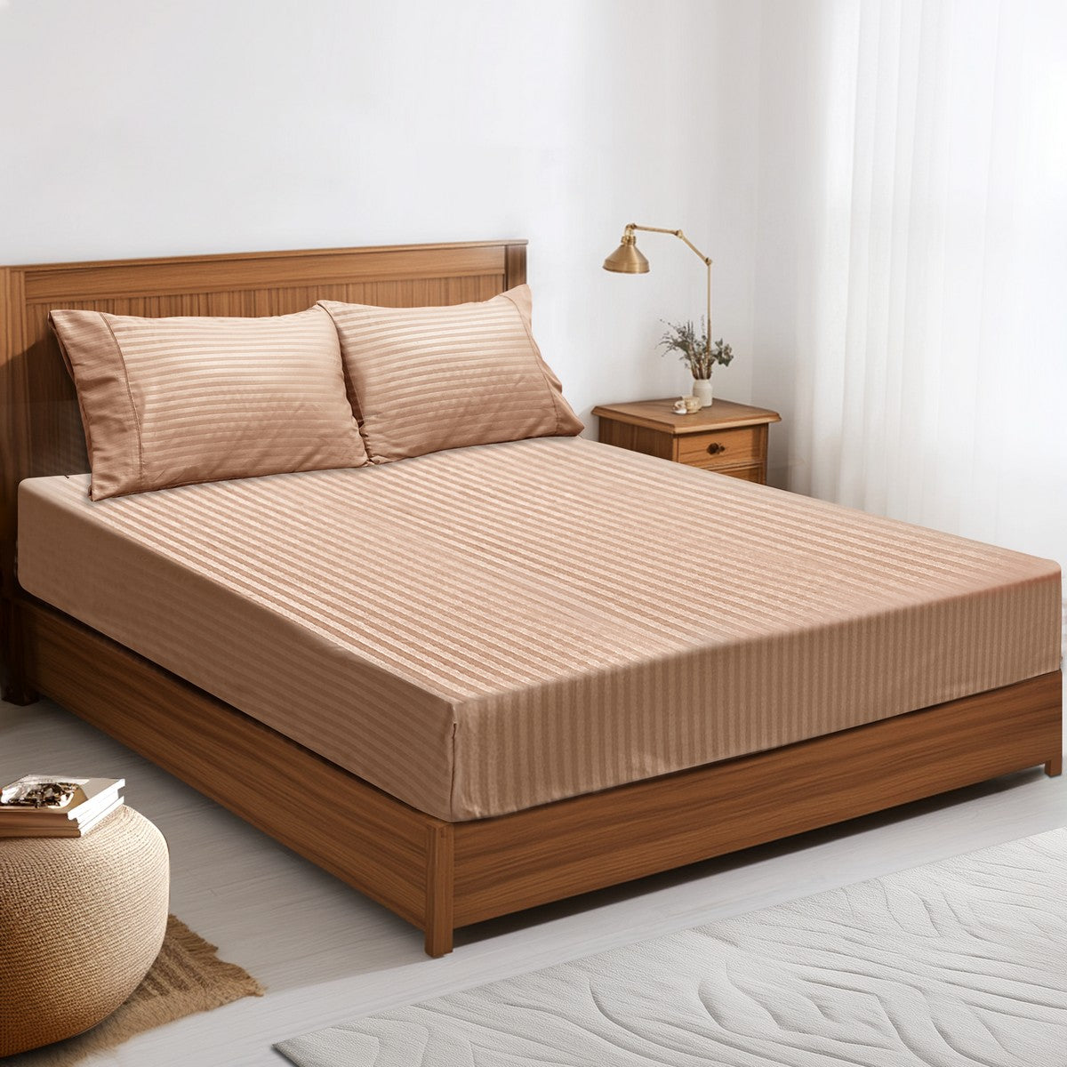 2000TC Pin Stripe Bamboo Cooling Fitted Sheet Combo Set | Hotel Quality Jacquard Bamboo Sheets