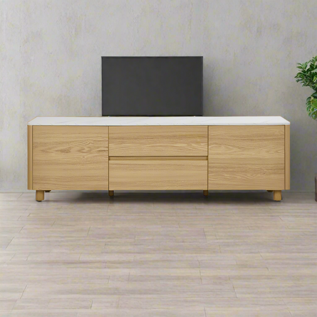 Ferrara 160cm TV Entertainment Unit | Two Tone Marble Style Top TV Cabinet with Storage