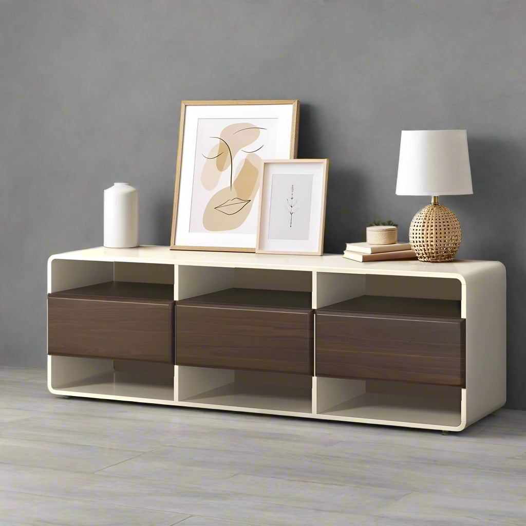 Sanremo Open Shelf 140cm TV Unit | White Retro Modern Multi Draw Entertainment Unit