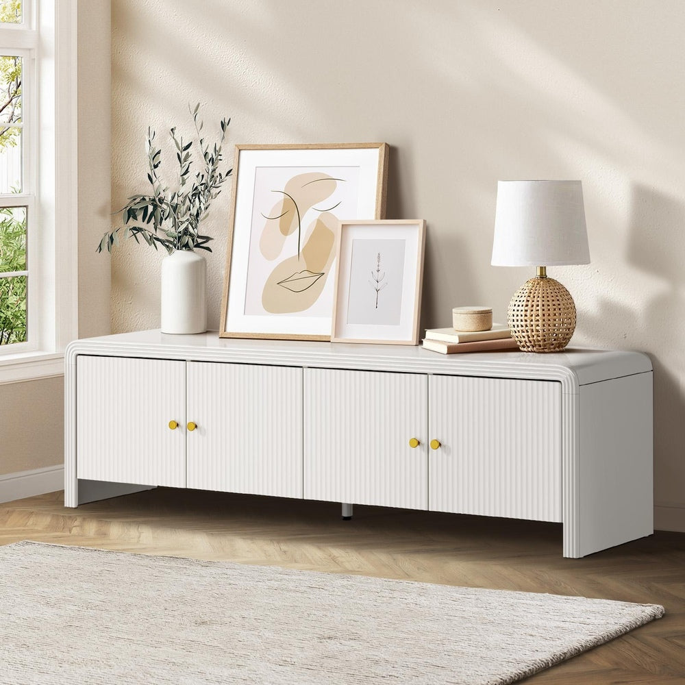 Santorini White Fluted 160cm TV Unit | Modern Ripple 4 Draw Entertainment Unit