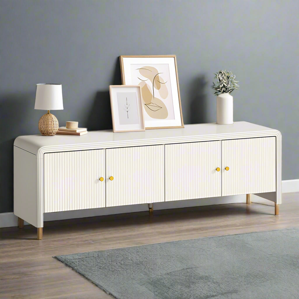 Santorini White Fluted 160cm TV Unit | Modern Ripple 4 Draw Entertainment Unit