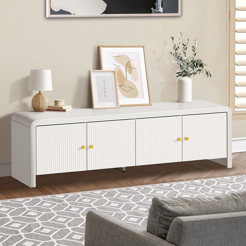 Santorini White Fluted 160cm TV Unit | Modern Ripple 4 Draw Entertainment Unit