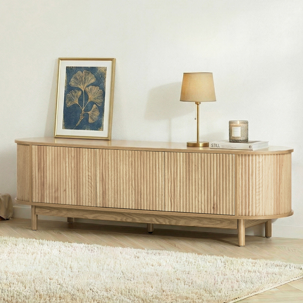 Elva Scandi Fluted Entertainment Unit | Ripple Curved 160cm TV Unit With Storage