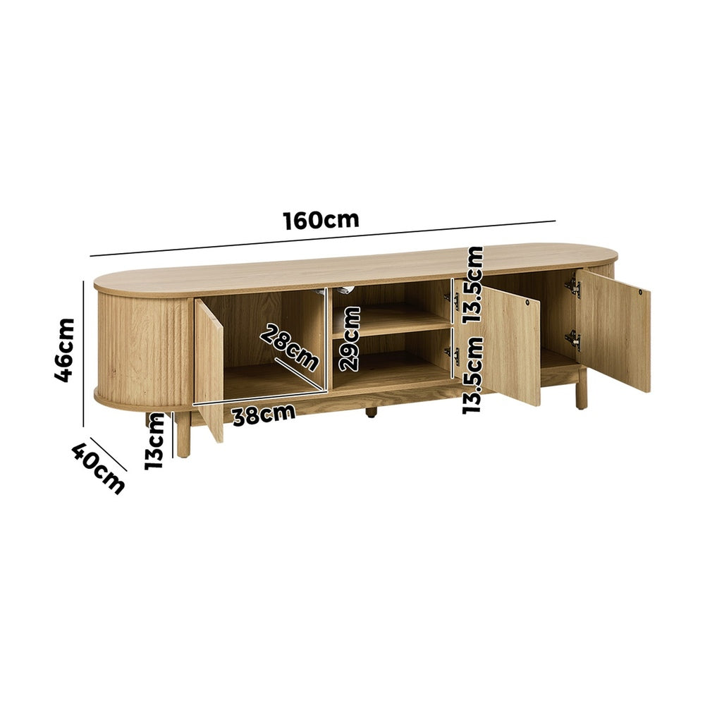 Elva Scandi Fluted Entertainment Unit | Ripple Curved 160cm TV Unit With Storage