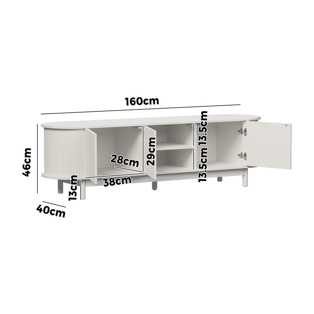Elva Scandi Fluted Entertainment Unit | Ripple Curved 160cm TV Unit With Storage