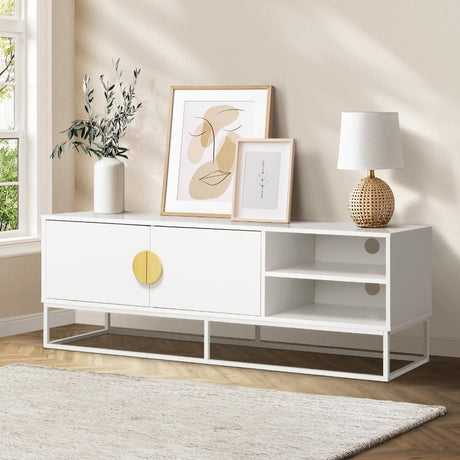 Centrum Siux 140cm 2 Door TV Entertainment Unit in White | Blanco Modern Two Shelf TV Stand