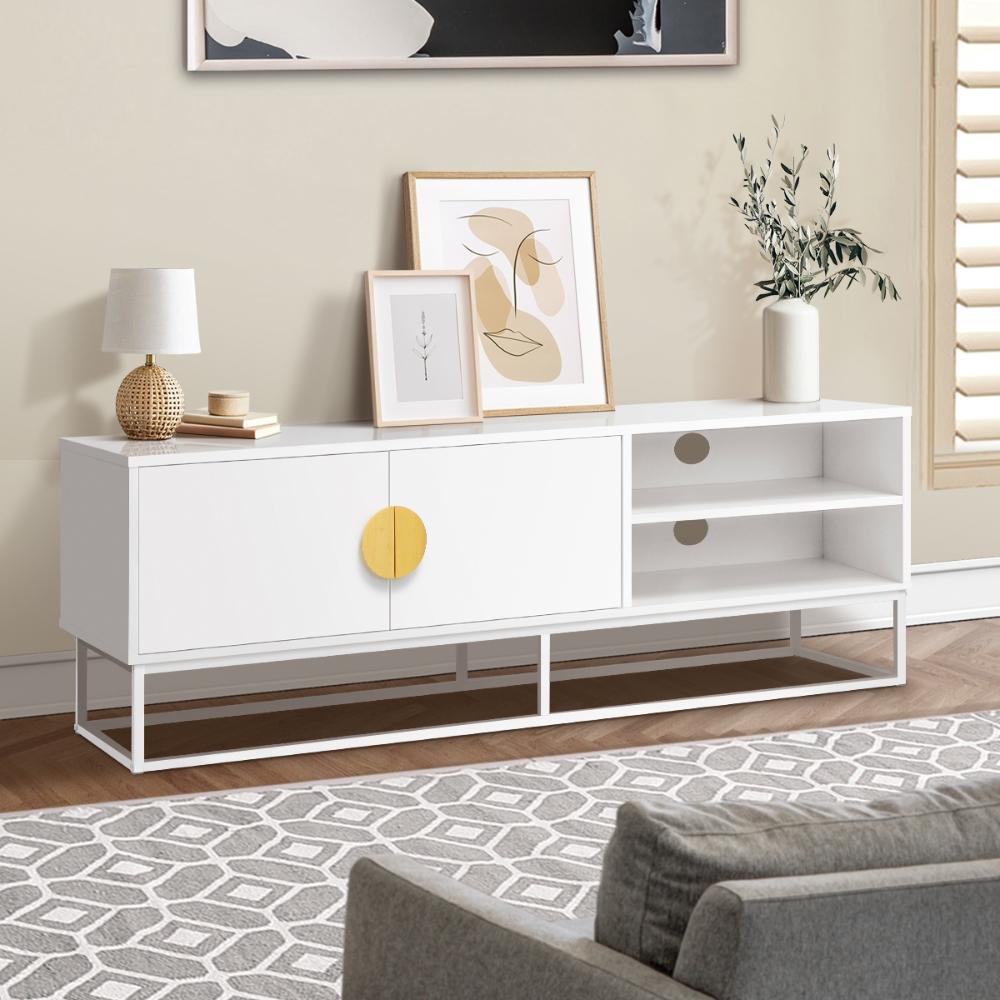 Centrum Siux 140cm 2 Door TV Entertainment Unit in White | Blanco Modern Two Shelf TV Stand