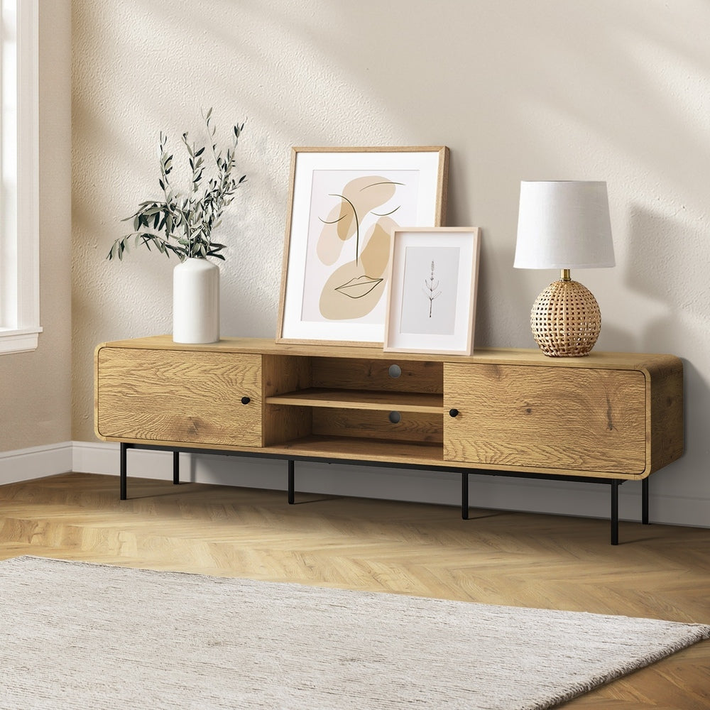 Amolfo Linear 180cm Woodgrain TV Unit | Two Door Modern Retro Look Entertainment Unit