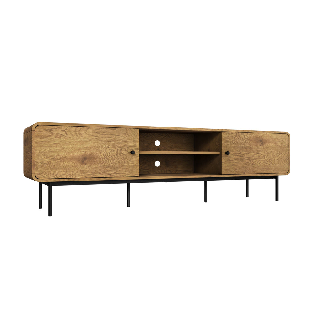 Amolfo Linear 180cm Woodgrain TV Unit | Two Door Modern Retro Look Entertainment Unit