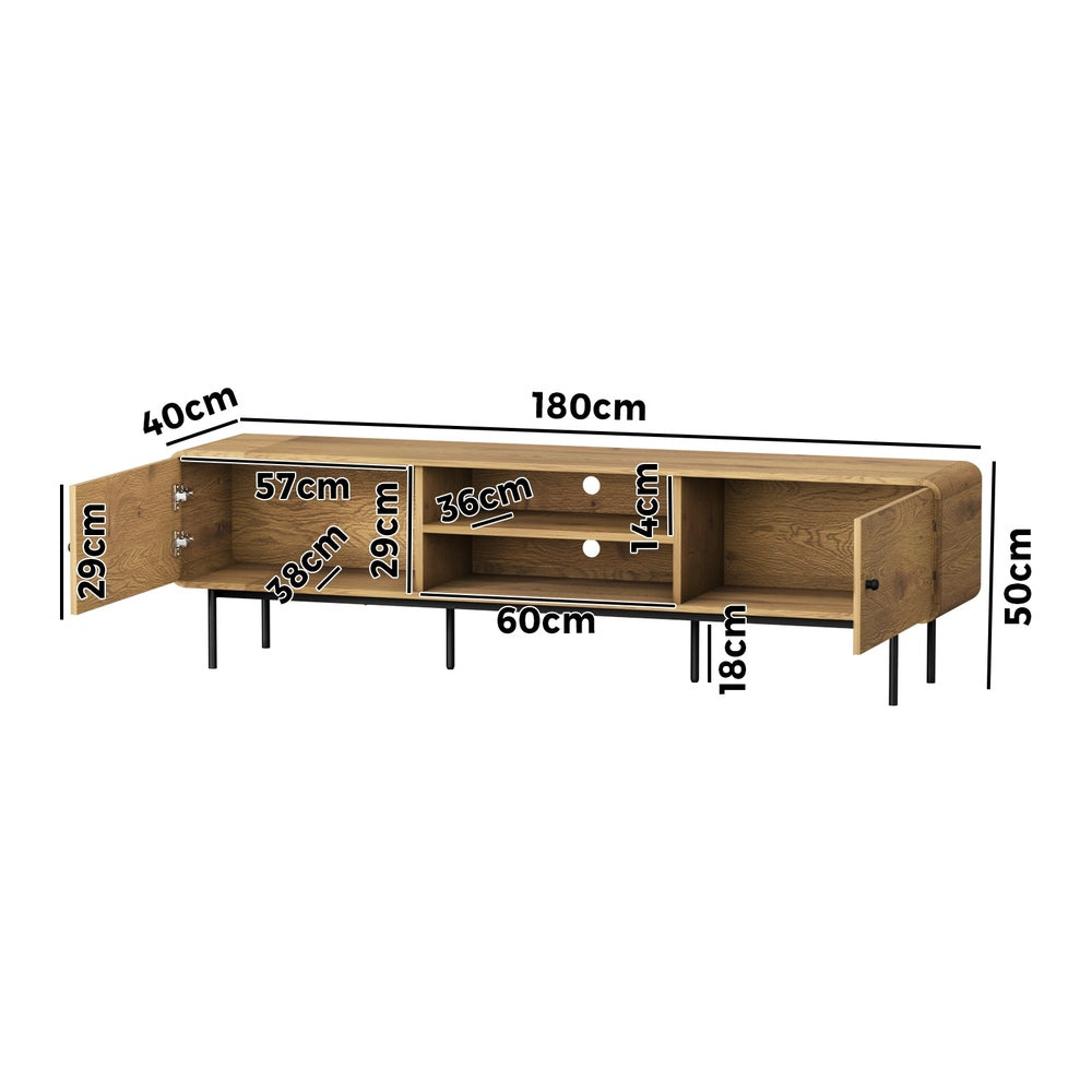 Amolfo Linear 180cm Woodgrain TV Unit | Two Door Modern Retro Look Entertainment Unit
