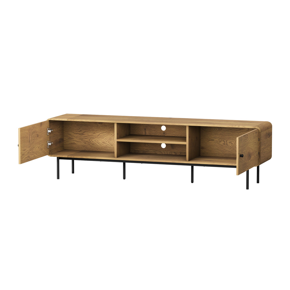Amolfo Linear 180cm Woodgrain TV Unit | Two Door Modern Retro Look Entertainment Unit