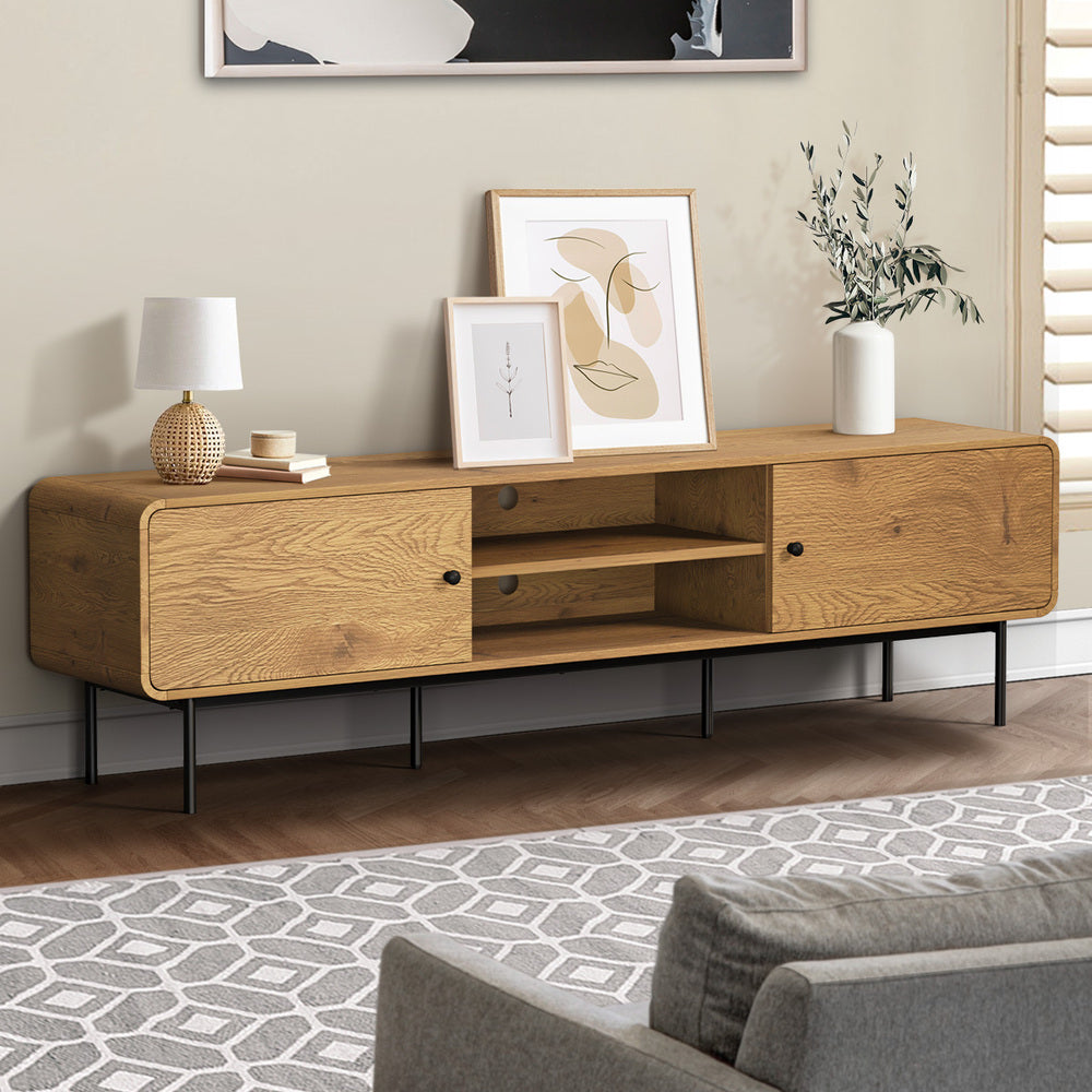 Amolfo Linear 180cm Woodgrain TV Unit | Two Door Modern Retro Look Entertainment Unit