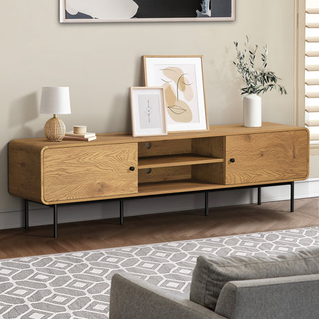 Amolfo Linear 180cm Woodgrain TV Unit | Two Door Modern Retro Look Entertainment Unit