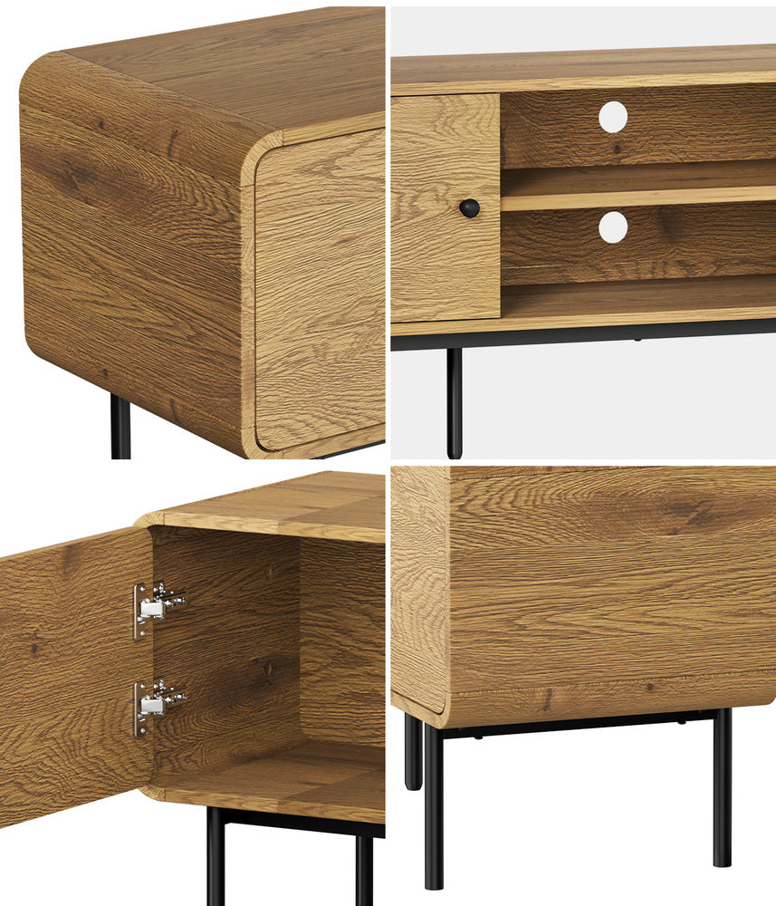 Amolfo Linear 180cm Woodgrain TV Unit | Two Door Modern Retro Look Entertainment Unit