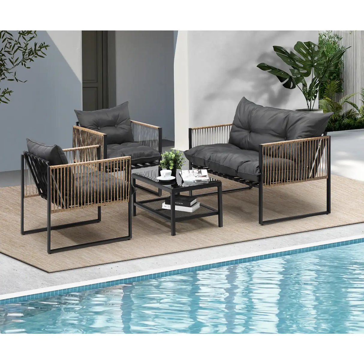 Ulara 4 Piece Outdoor Furniture Patio Set | UV Resistant Wicker Lounger Setting