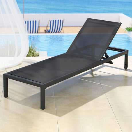 Santorini Adjustable Aluminium Sun Lounge | 5 Position Outdoor Pool Lounger Day Bed With Moveable Wheels