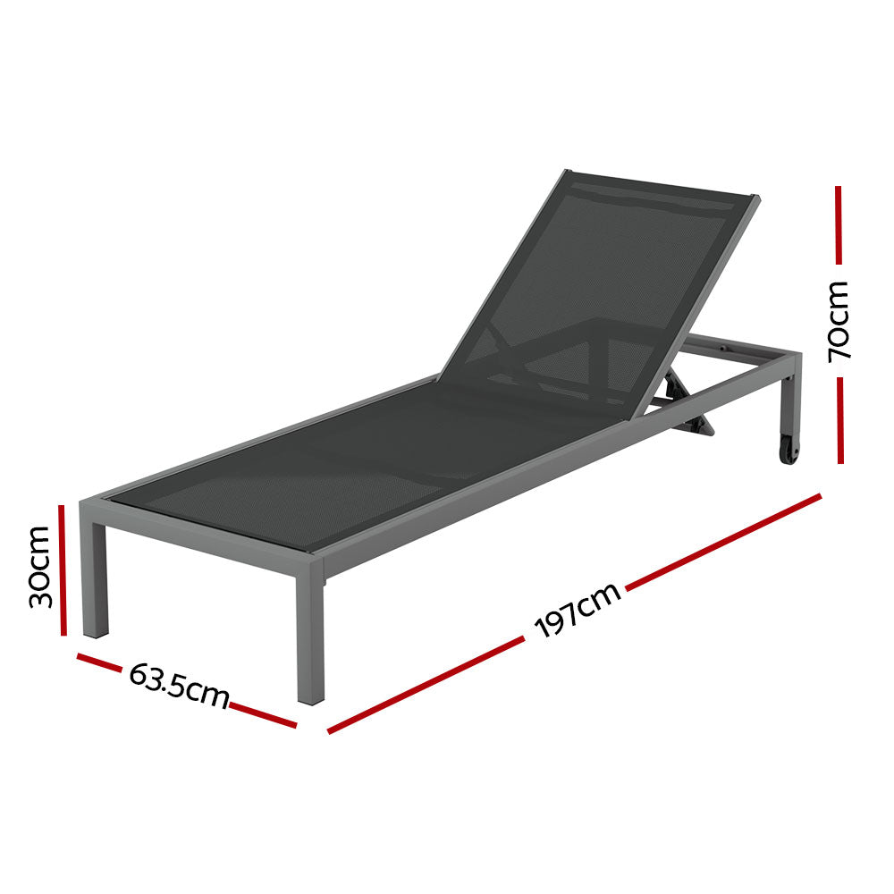 Santorini Adjustable Aluminium Sun Lounge | 5 Position Outdoor Pool Lounger Day Bed With Moveable Wheels