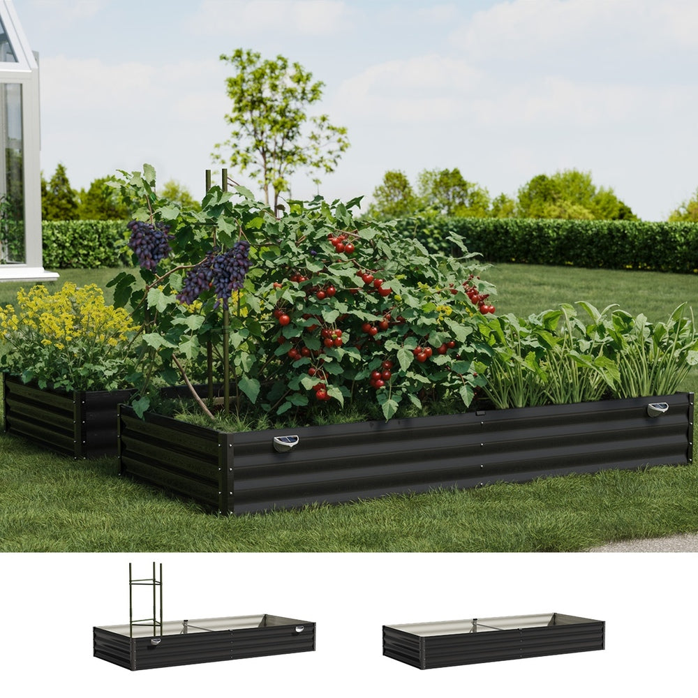 Greenio Premium Raised Garden Bed with Plant Stand | LED Lights Galvanised Steel Planter Garden Bed
